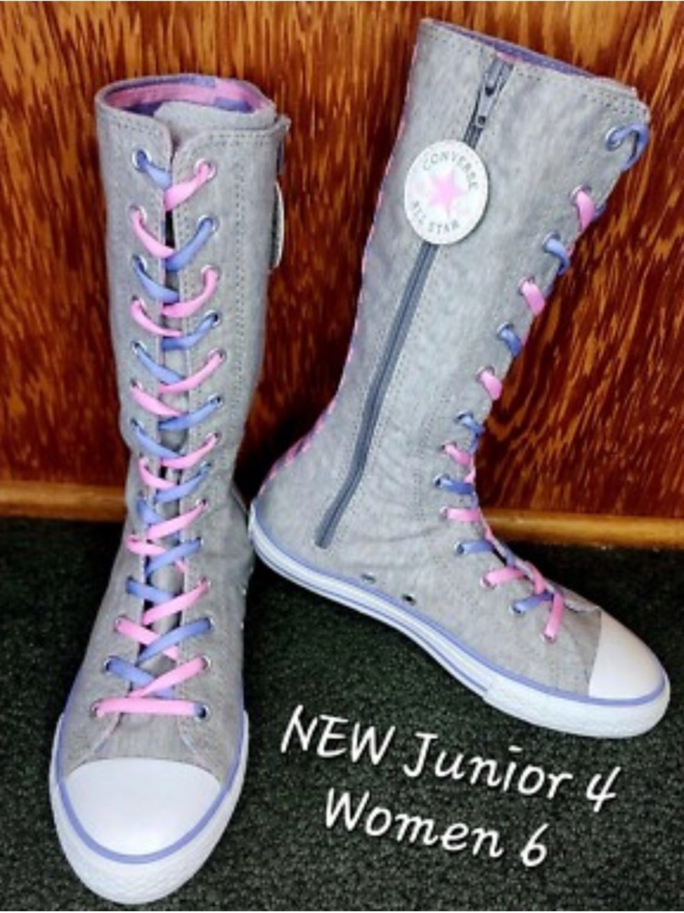 Converse Junior Canvas Shoes in Pink & Blue Stripe Lining